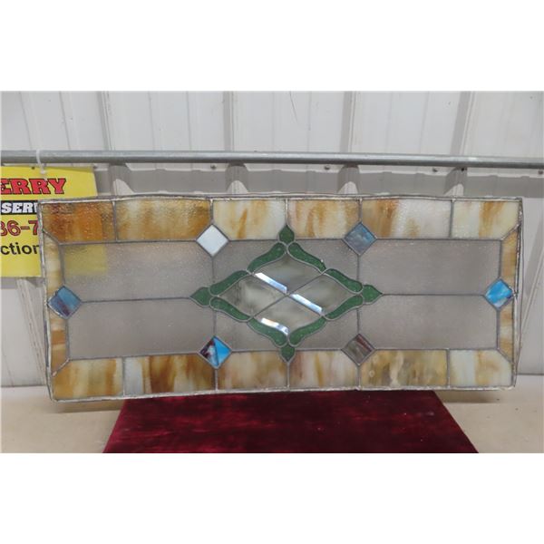 Vintage Multi-Color Stained Glass Window Panel, 38" x 16"