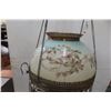 Image 9 : Victorian Style Hanging Lamp with Hand-Painted Shade and Prisms