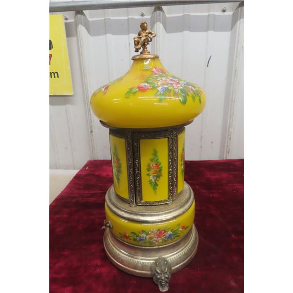 Vintage Swiss Reuge Musical Cigarette Carousel Dispenser, Enameled Case, Hand Painted
