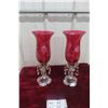 Image 1 : Pair of Vintage Cranberry Glass Hurricane Lustre Lamp