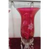 Image 2 : Pair of Vintage Cranberry Glass Hurricane Lustre Lamp