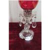 Image 3 : Pair of Vintage Cranberry Glass Hurricane Lustre Lamp