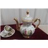 Image 2 : Limoges Style Tea Set Made in Japan with Teapot, Cream and Sugar, and Six Cups and Saucers