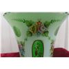 Image 3 : Victorian Bohemian White Overlay Cut-to-Green Glass Vase with Hand-Painted Floral Decoration