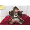 Image 1 : Antique Continental Porcelain Mantel Clock With Majolica-Style Glaze and Rose Motif, Circa 1900