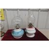 Image 10 : Two Hand-Painted Coal Oil Lamps with Chimneys
