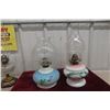 Image 11 : Two Hand-Painted Coal Oil Lamps with Chimneys