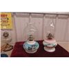 Image 1 : Two Hand-Painted Coal Oil Lamps with Chimneys
