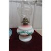 Image 9 : Two Hand-Painted Coal Oil Lamps with Chimneys