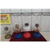 Image 1 : Three Coal Oil Lamps with Chimneys, Two Matching Blue Base and One Red Base