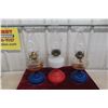 Image 2 : Three Coal Oil Lamps with Chimneys, Two Matching Blue Base and One Red Base