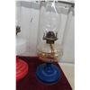 Image 3 : Three Coal Oil Lamps with Chimneys, Two Matching Blue Base and One Red Base