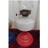 Image 5 : Three Coal Oil Lamps with Chimneys, Two Matching Blue Base and One Red Base