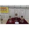 Image 1 : Three Coal Oil Lamps with Chimneys, Including Two Finger Lamps