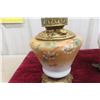 Image 8 : Two Brass-Footed Coal Oil Lamps with Chimneys