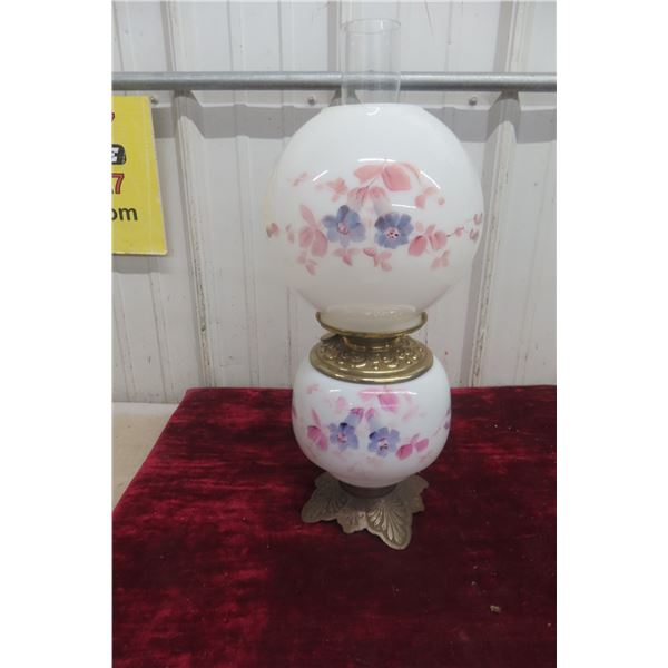 Gone with the Wind Style Hand-Painted Coal Oil Lamp with Footed Brass Base