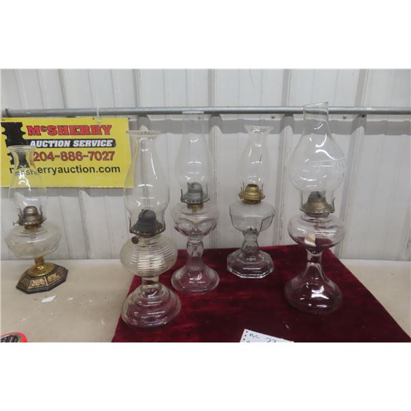 Four Coal Oil Lamps with Chimneys