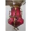 Image 2 : Antique Eastlake-Style Oil Pull-Down Hanging Lamp With Cranberry-Colored Glass Shade