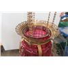 Image 4 : Antique Eastlake-Style Oil Pull-Down Hanging Lamp With Cranberry-Colored Glass Shade
