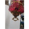 Image 7 : Antique Eastlake-Style Oil Pull-Down Hanging Lamp With Cranberry-Colored Glass Shade
