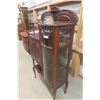 Image 2 : Mahogany Cherry Finish Style Curved Glass China Cabinet with Record Storage