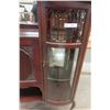 Image 4 : Mahogany Cherry Finish Style Curved Glass China Cabinet with Record Storage