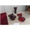 Image 1 : Five Ruby Red Glass Dishes and Trays, Under 8"