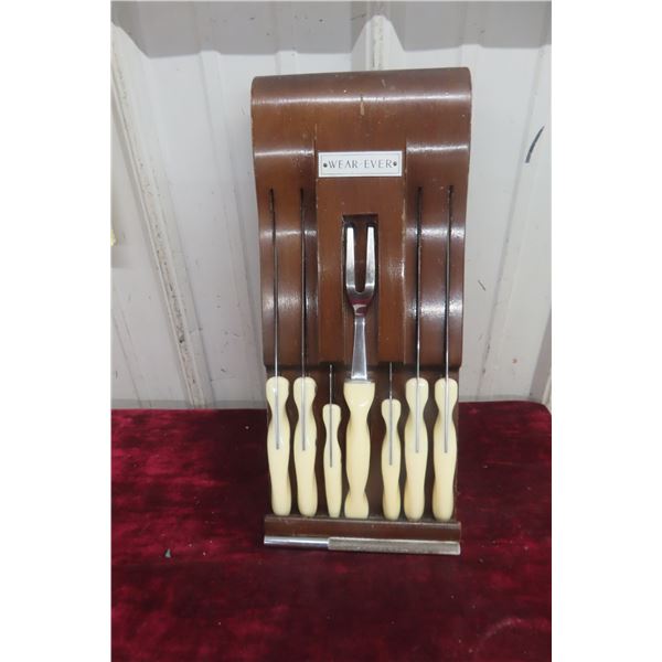Vintage Wear-Ever Carving Set With Bakelite Handles and Wall Rack