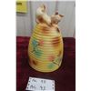 Image 1 : 1950s Vintage Cat-On-Beehive Ceramic Cookie Jar With Floral Decoration