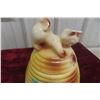 Image 2 : 1950s Vintage Cat-On-Beehive Ceramic Cookie Jar With Floral Decoration