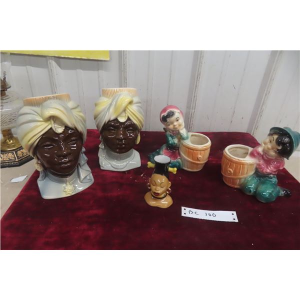 Group of Vintage Figural Ceramic Vases and Planters, Attributed to Royal Copley