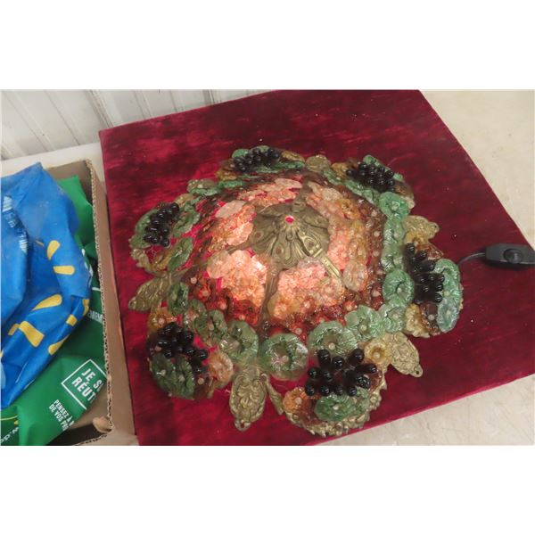 Ornate Vintage Glass Light Shade With Grape Cluster Motif, 20" x 20"