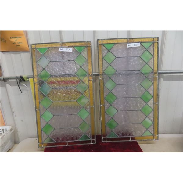 Two Matching Stained Glass Window Panels, 16" x 28"