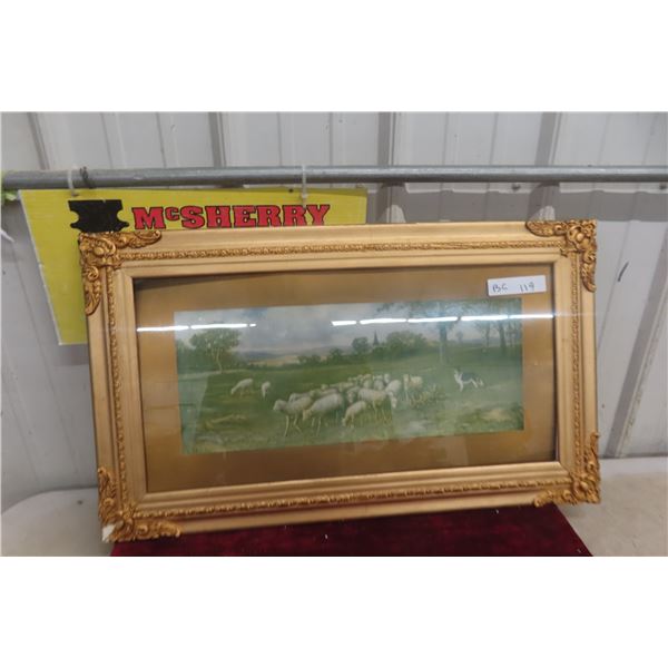 Framed Sheep Herd Print, 10" x 29"