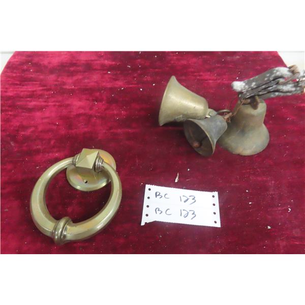 Brass Door Knocker with Three Open Brass Bells