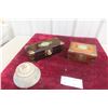 Image 1 : Two Wood and Brass Chinese Jewelry Boxes with Musical Powder Container