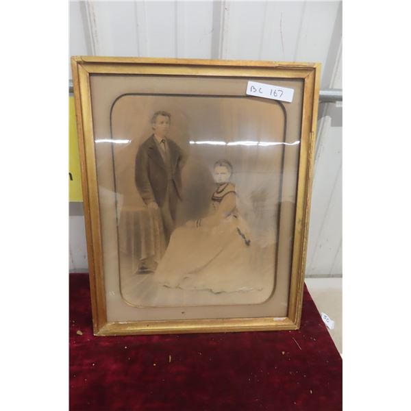 18th Century Wedding Charcoal Drawing in Frame, 17 1/2" x 21 1/2"