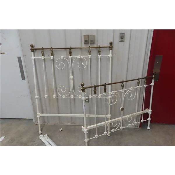 Antique Wrought Iron Bed with Brass Head and Foot Rails