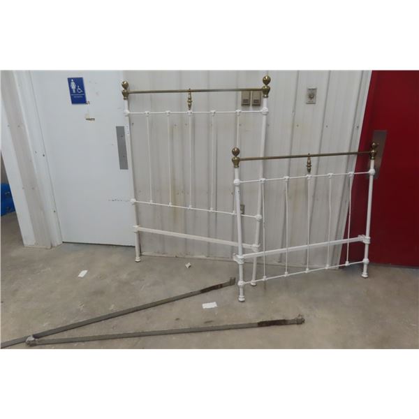 Antique Wrought Iron Bed with Brass Head and Foot Rails