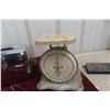 Image 2 : Household Antiques Including Scale, Enamel Pitcher, Hand-Crank Egg Beater, and Vintage Toaster