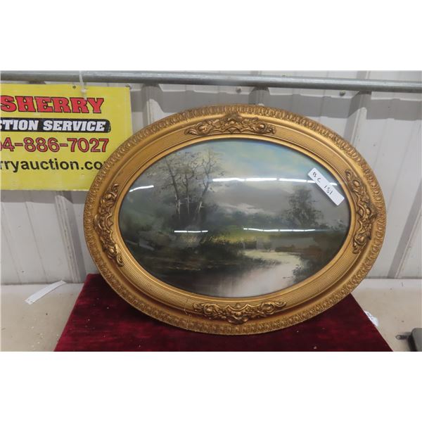 Oval Convex Glass Framed Picture, 19" x 25"