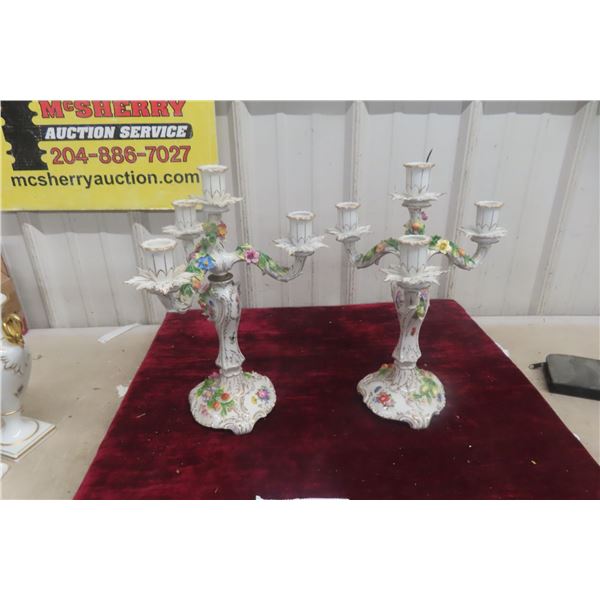 Pair of Dresden Porcelain Candelabra, 14" Tall