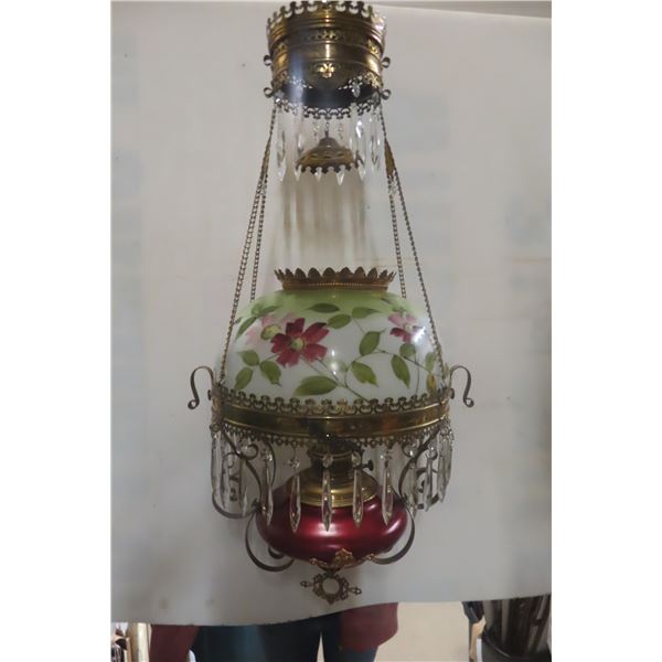 Late 18th Century Hanging Parlor Lamp with Hand-Painted Shade