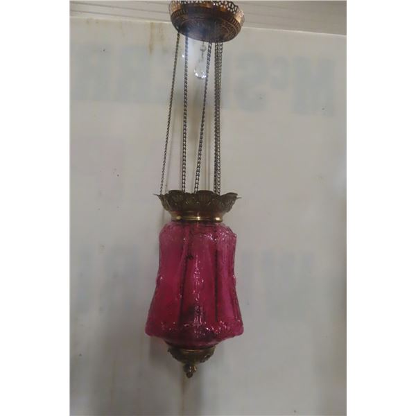 1880s Cranberry Glass Teardrop Hall Lantern