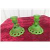 Image 1 : Pair of Green Satin Glass Candle Holders, Westmoreland Style, 5" Tall