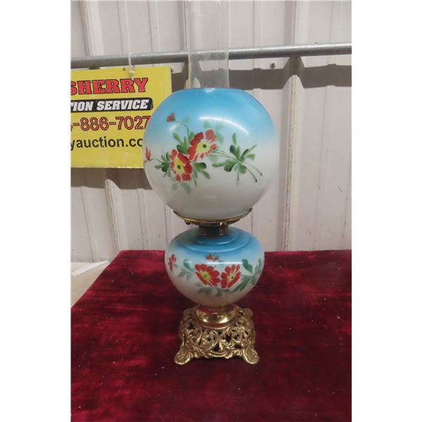 Electrified Gone with the Wind Style Lamp with Hand-Painted Shade and Footed Brass Base