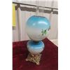 Image 7 : Electrified Gone with the Wind Style Lamp with Hand-Painted Shade and Footed Brass Base