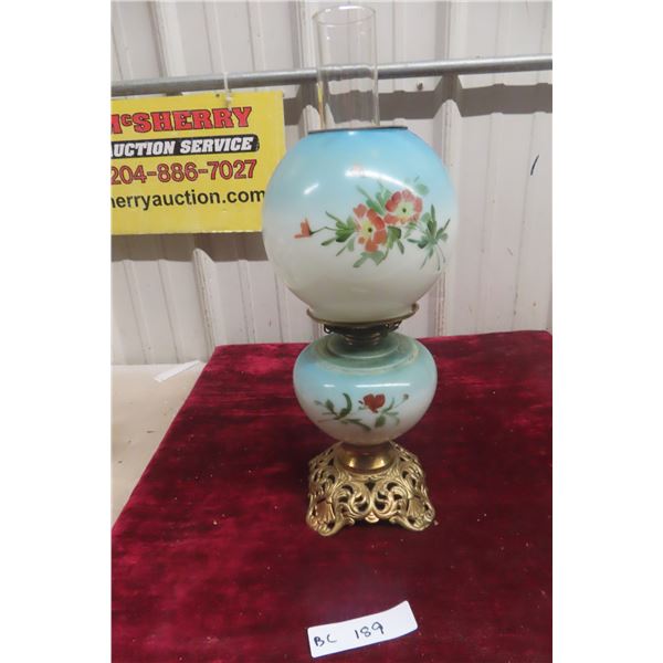 Gone with the Wind Style Coal Oil Lamp with Hand-Painted Shade and Footed Brass Base
