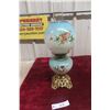 Image 1 : Gone with the Wind Style Coal Oil Lamp with Hand-Painted Shade and Footed Brass Base