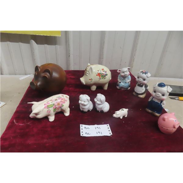 Ten Piggy Ornaments and Piggy Banks